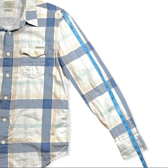 Lucky Brand Basic Western Flannel Blue & Cream Mens Button Down sz M - Picture 10 of 13